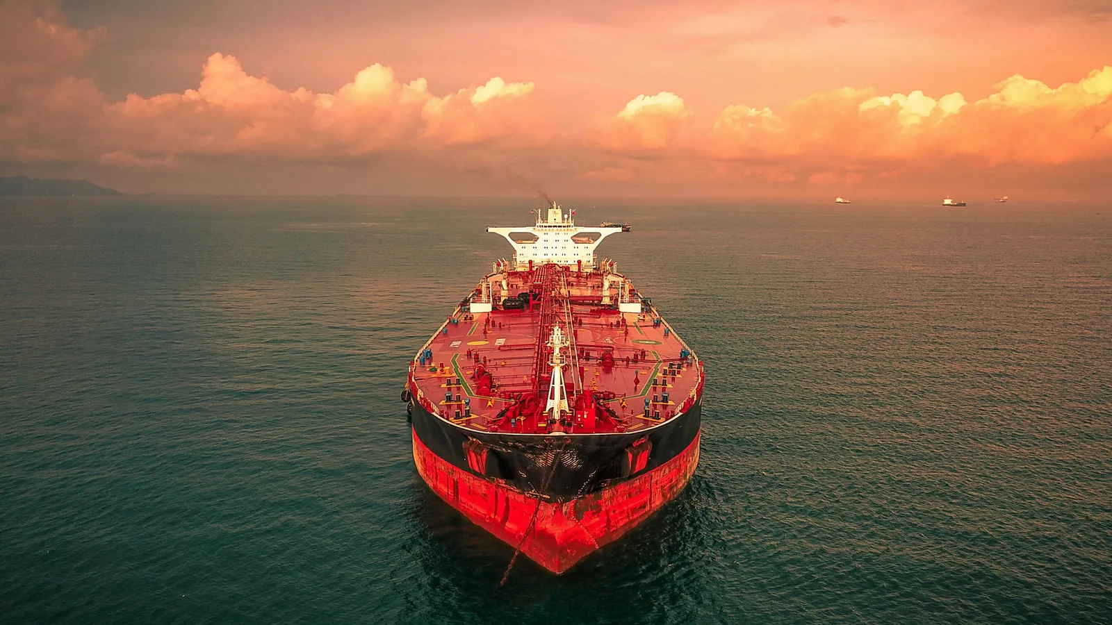 Product tanker at sea off Johor at sunset